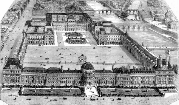 Gesamtansicht Des Louvre Aufgenommen Vom Garten Der Tuilerien Vintage Stich — Stockfoto