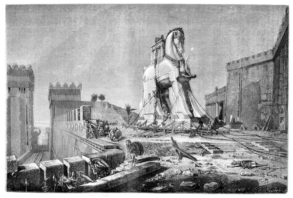 1874年的沙龙 Trojan Horse Motte Vintage Engraving — 图库照片