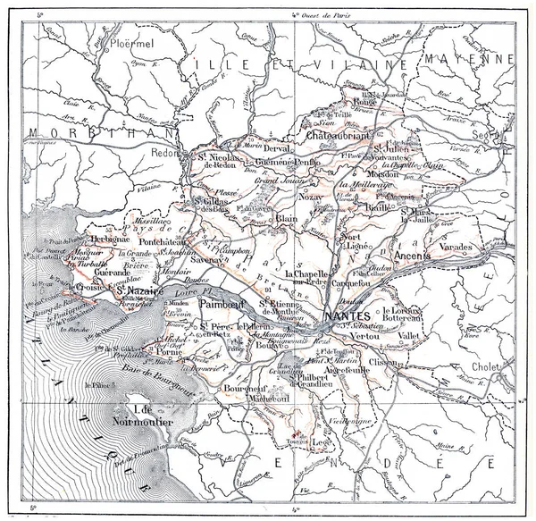 Topographical Map Department Loire Atlantique — Stock Photo, Image