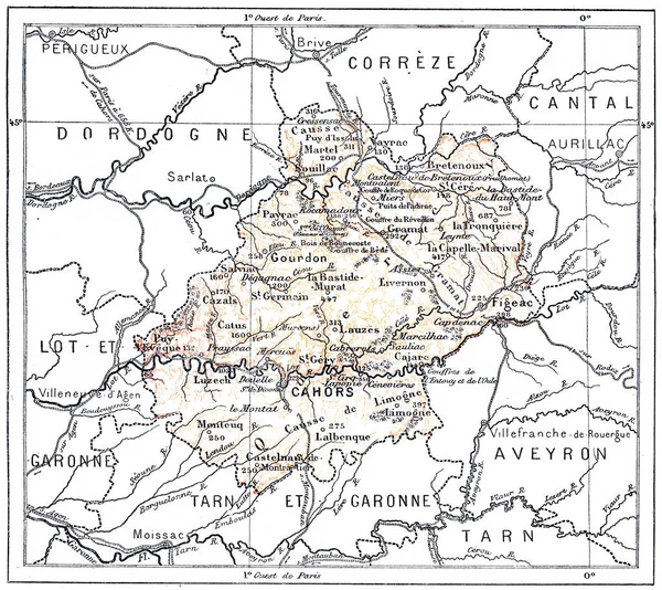 Topographische Karte Des Departements Lot Den Midi Pyrenäen — Stockfoto