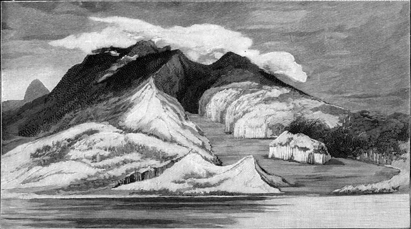 Góra Pelee Martynice Przed Erupcją Vintage Grawerowanie — Zdjęcie stockowe