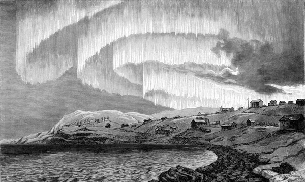 Aurore Boreale Beobachtet Januar 1839 Bossekop Jahrgangsgravur — Stockfoto