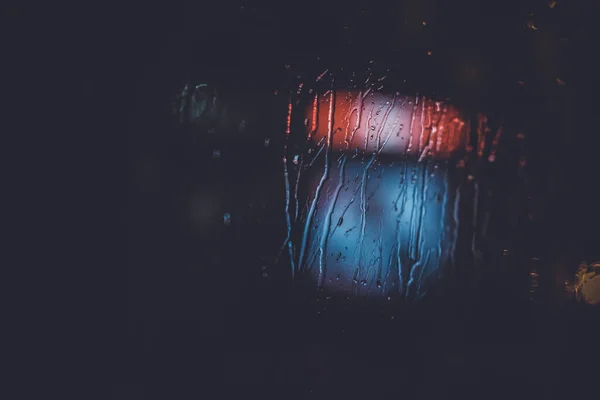 Traffic Lights Window Rainy Night — Stock Photo, Image