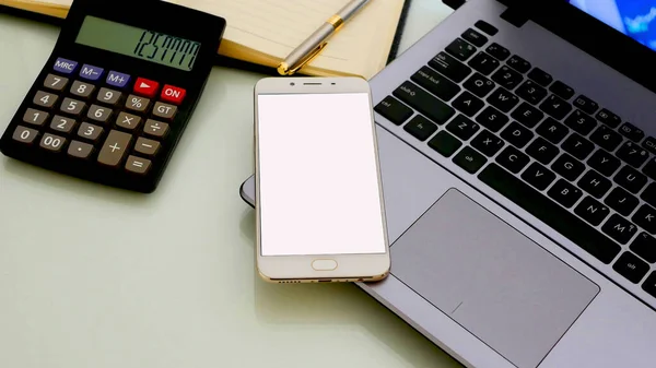 Laptop Calculator Smartphone Stock Trading Forex Concept — Stock Photo, Image