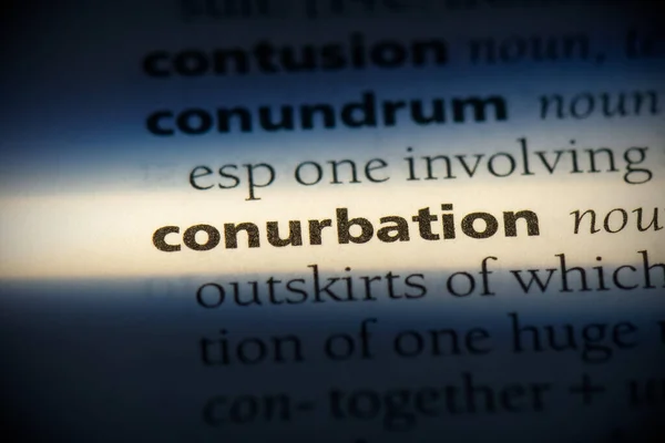 Sözlükte Vurgulanan Conurbation Sözcüğü Görünümü Kapat — Stok fotoğraf
