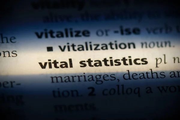 Vitale Statistieken Woord Benadrukt Woordenboek Van Dichtbij Bekijken — Stockfoto