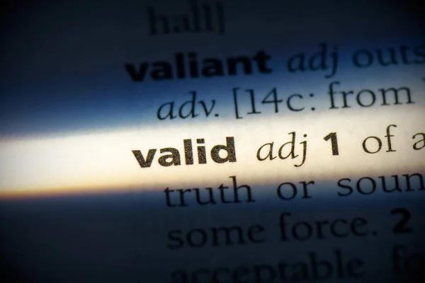 Valid Word Highlighted Dictionary Close View — Stock Photo, Image