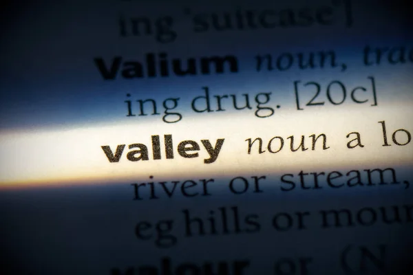 Valley Word Zvýrazněno Slovníkem Close View — Stock fotografie