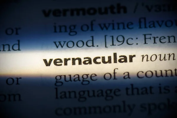 Vernacular Word Highlighted Dictionary Close View — Stock Photo, Image