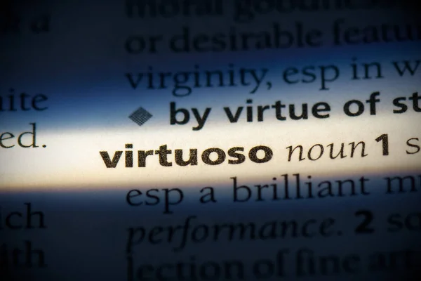 Palavra Virtuoso Destacado Dicionário Vista Perto — Fotografia de Stock