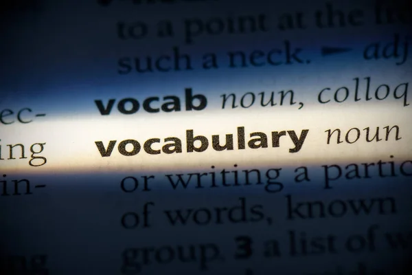 Vocabulário Palavra Destacada Dicionário Close View — Fotografia de Stock