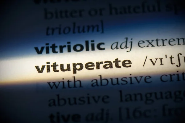 Vituperate Word Highlighted Dictionary Close View — Stock Photo, Image