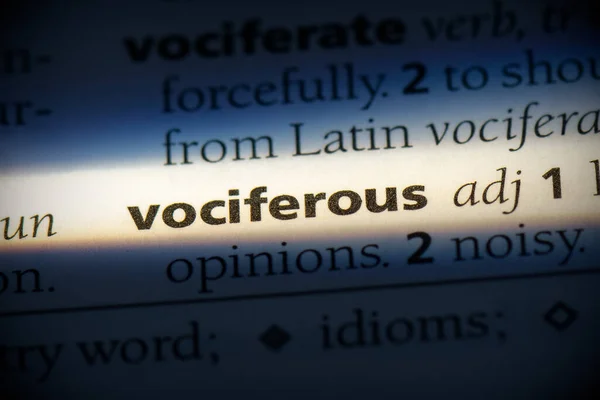 Vociferous Word Highlighted Dictionary Close View — Stock Photo, Image