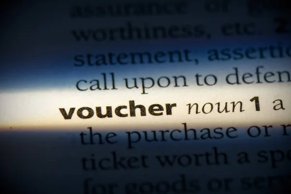 Voucher Word Highlighted Dictionary Close View — Stock Photo, Image