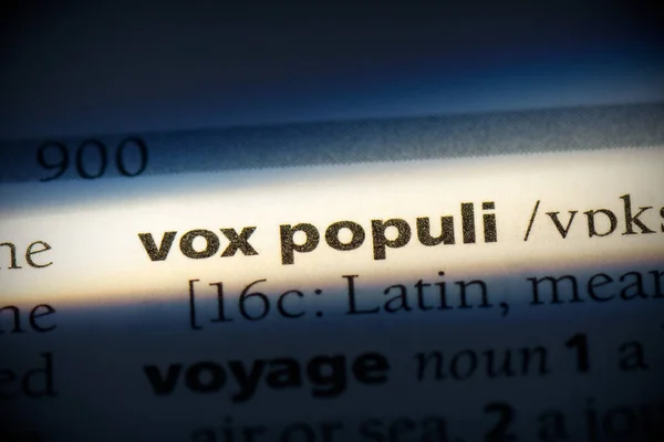 Vox Populi Palavra Destacada Dicionário Vista Perto — Fotografia de Stock