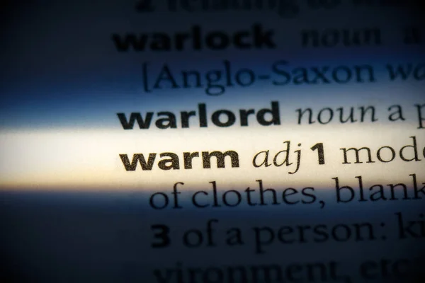 Warm Woord Gemarkeerd Woordenboek Close Uitzicht — Stockfoto