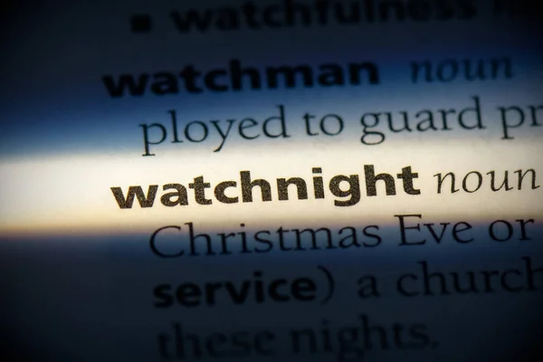 Watchnight Word Highlighted Dictionary Close View — Stock Photo, Image