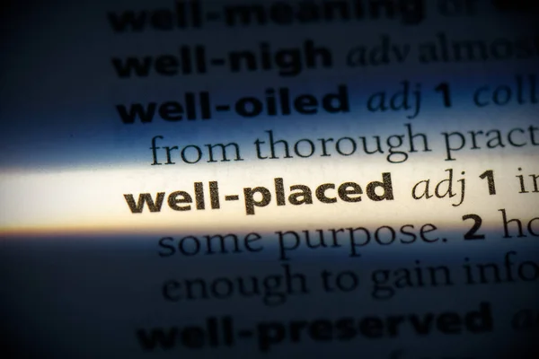 Well Placed Word Highlighted Dictionary Close View — Stock Photo, Image