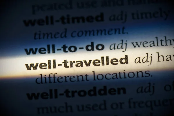 Well Travelled Word Highlighted Dictionary Close View — Stock Photo, Image