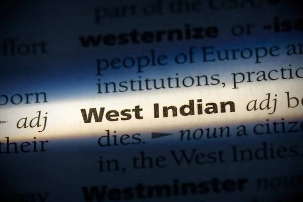 Batı Hindistanlı Kelime Sözlükte Altı Çizili Görünümü Kapat — Stok fotoğraf