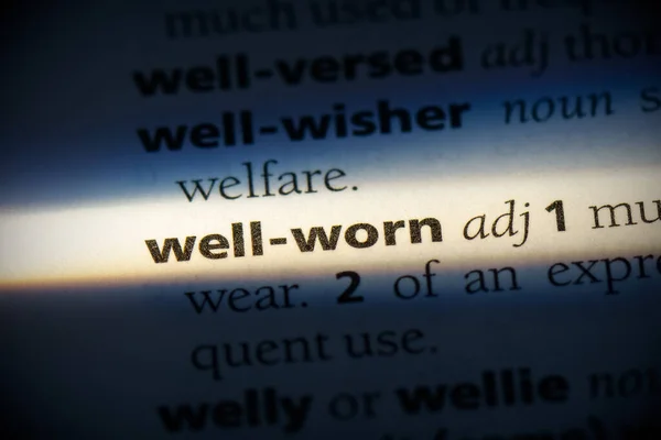 Well Worn Word Highlighted Dictionary Close View — Stock Photo, Image