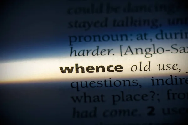 Whence Word Highlighted Dictionary Close View — Stock Photo, Image