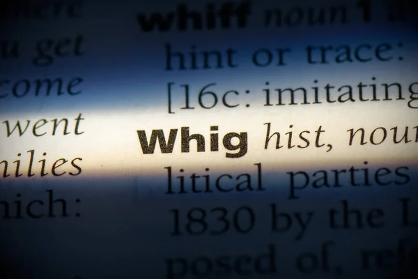 Whig Word Evidenziato Nel Dizionario Vista Vicino — Foto Stock