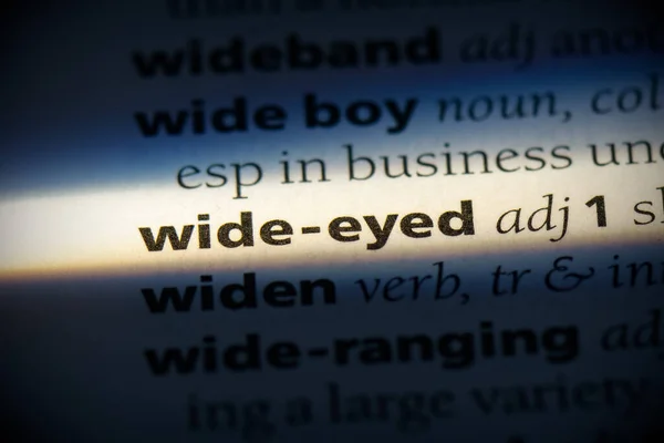 Palavra Olhos Abertos Destacado Dicionário Vista Perto — Fotografia de Stock