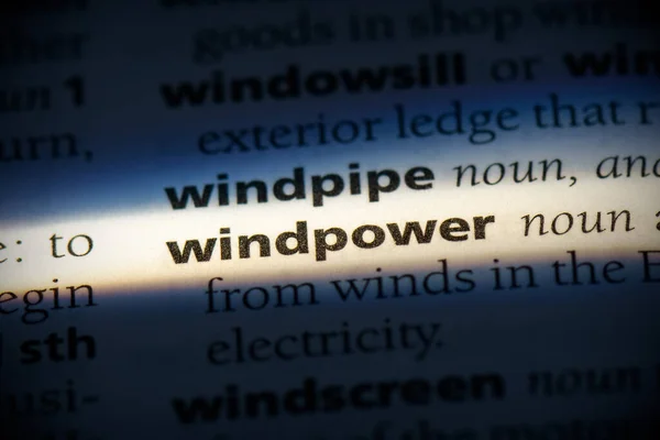 Windkraft Wort Wörterbuch Hervorgehoben Nahsicht — Stockfoto