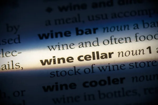 Κρασί Λέξη Κελάρι Τονίζεται Στο Λεξικό Κοντά Προβολή — Φωτογραφία Αρχείου