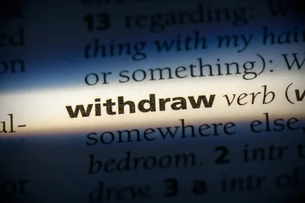 Withdraw Word Highlighted Dictionary Close View — Stock Photo, Image