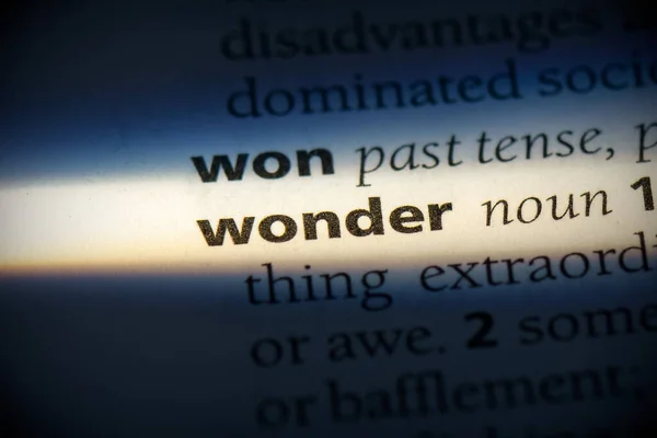 Wonder Word Highlighted Dictionary Close View — Stock Photo, Image