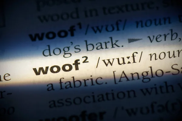 Woof Word Destacado Dicionário Close View — Fotografia de Stock