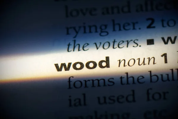 Wood Word Highlighted Dictionary Close View — Stock Photo, Image