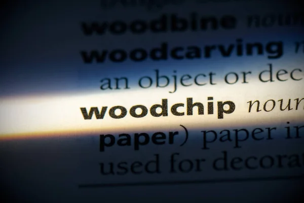 Palavra Woodchip Destacado Dicionário Vista Perto — Fotografia de Stock