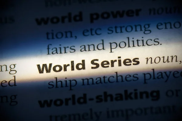 Słowo World Series Podświetlone Słowniku Widok Bliska — Zdjęcie stockowe