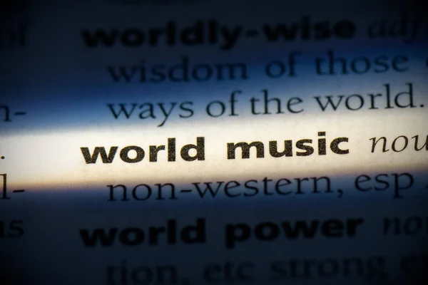 Wereld Muziek Woord Gemarkeerd Woordenboek Close Uitzicht — Stockfoto