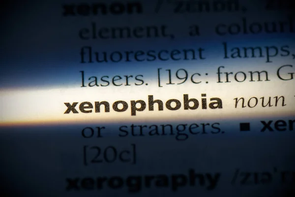 Xenofobia Palavra Destacada Dicionário Vista Perto — Fotografia de Stock