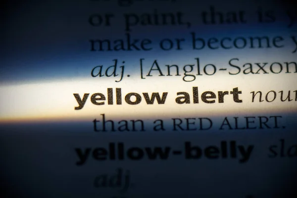 Κίτρινη Προειδοποιητική Λέξη Τονισμένη Στο Λεξικό Κοντινή Προβολή — Φωτογραφία Αρχείου