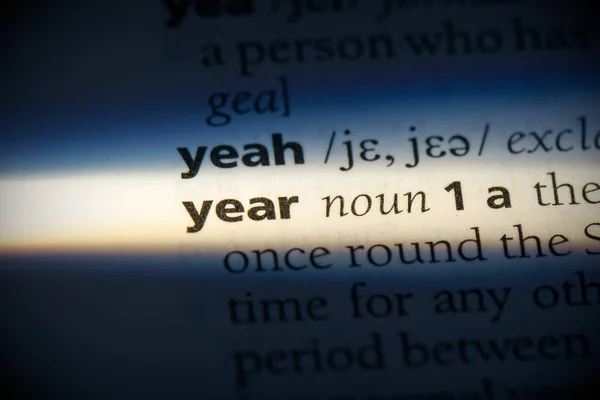 Year Word Highlighted Dictionary Close View — Stock Photo, Image