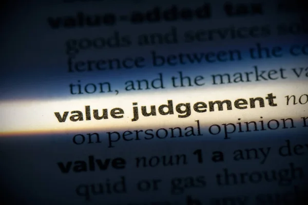 Value Judgement Word Highlighted Dictionary Close View — Stock Photo, Image