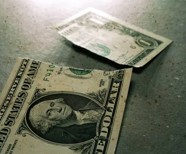 Torn Dollar Currency Table — Stock Photo, Image