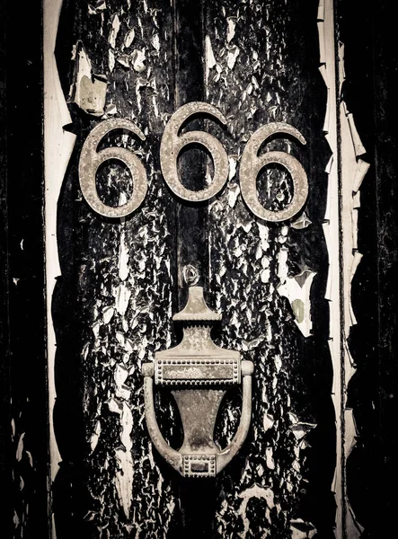 Scary 666 Door Dark Background — Stock Photo, Image