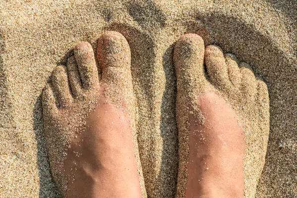 Feet Sand Top View — Stock Photo, Image