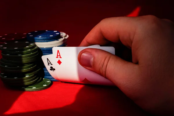 Two Aces High Red Table Chips — Stock Photo, Image