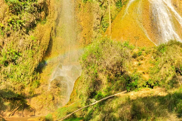 Dai Yem (Pink Blouse) waterfall cascades down the steep mountain slopes in Son La, Vietnam