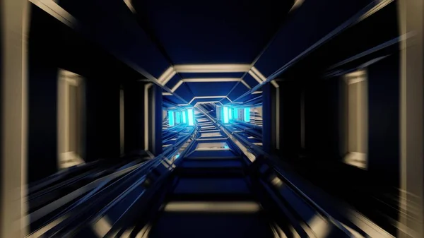futuristic sci-fi space tunnel corridor with glowing lights, 3d illustration visual background wallpaper