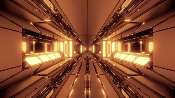 Futurystyczny Sci Przestrzeń Korytarz Tunelu Świecącymi Światłami Ilustracja Wizualne Tło — Zdjęcie stockowe