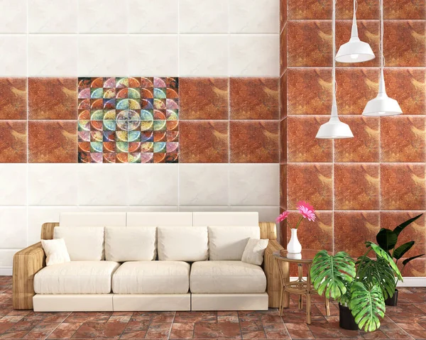 Woonkamer Interieur Met Tegel Klassieke Textuur Muur Achtergrond — Stockfoto