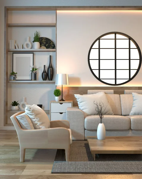Minimal Interior Design Room Zen Style Sofa Arm Chair — Stock Photo, Image